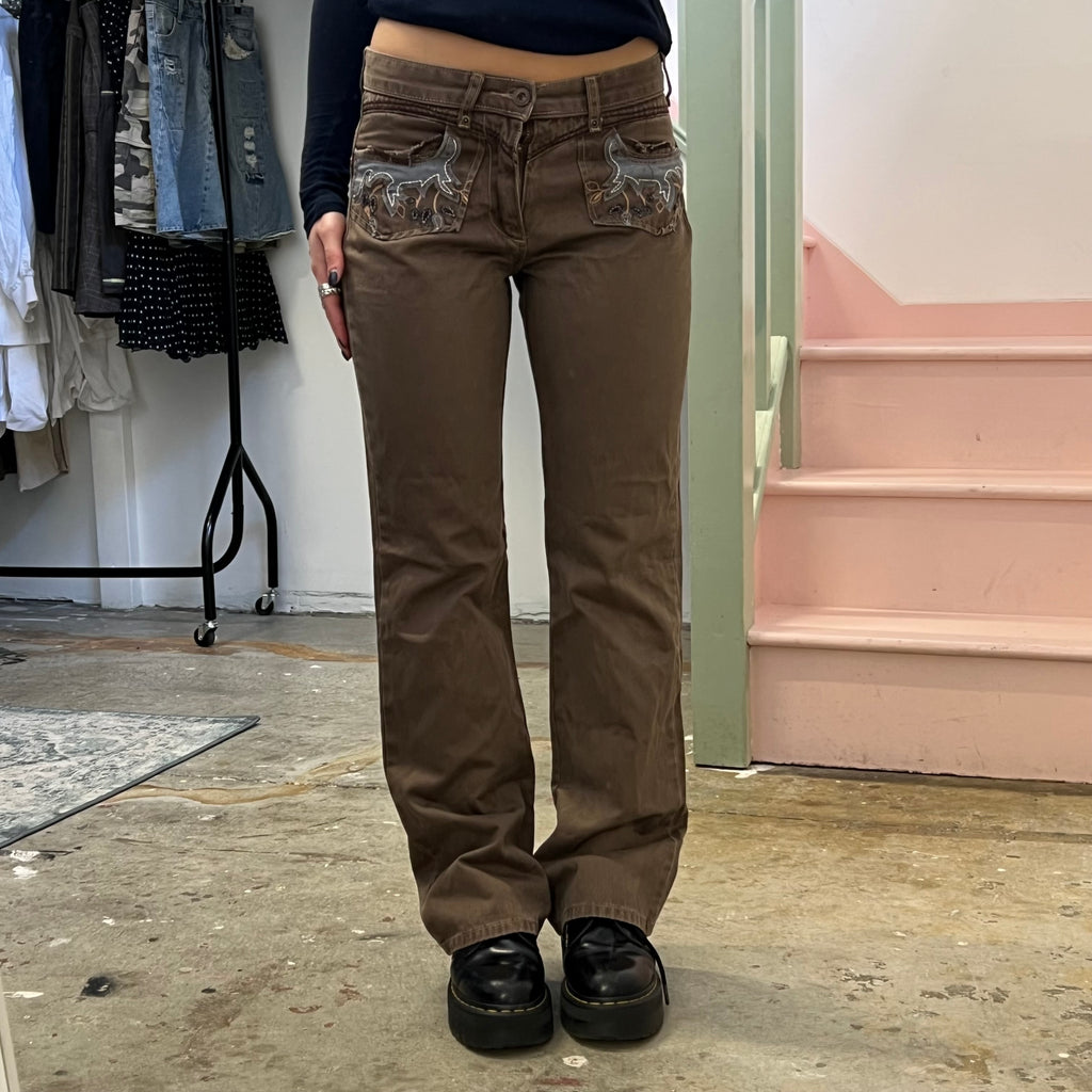 Brown embroidered tailored trousers
