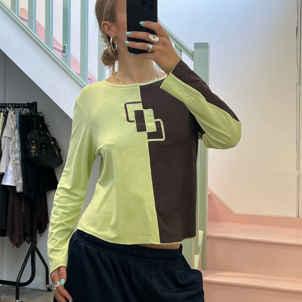 Affinities green and brown printed long sleeve top