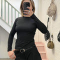 black long sleeve fitted vintage top