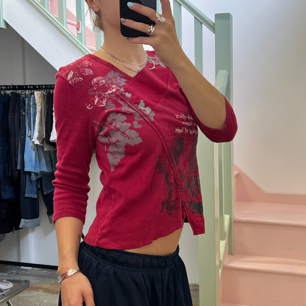 Red graphic asymmetrical top