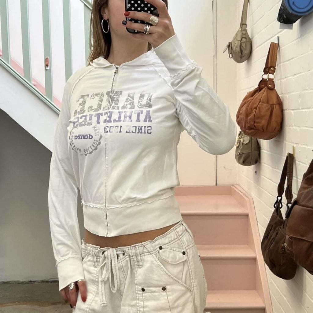 Danza white zip up printed fitted hoodie