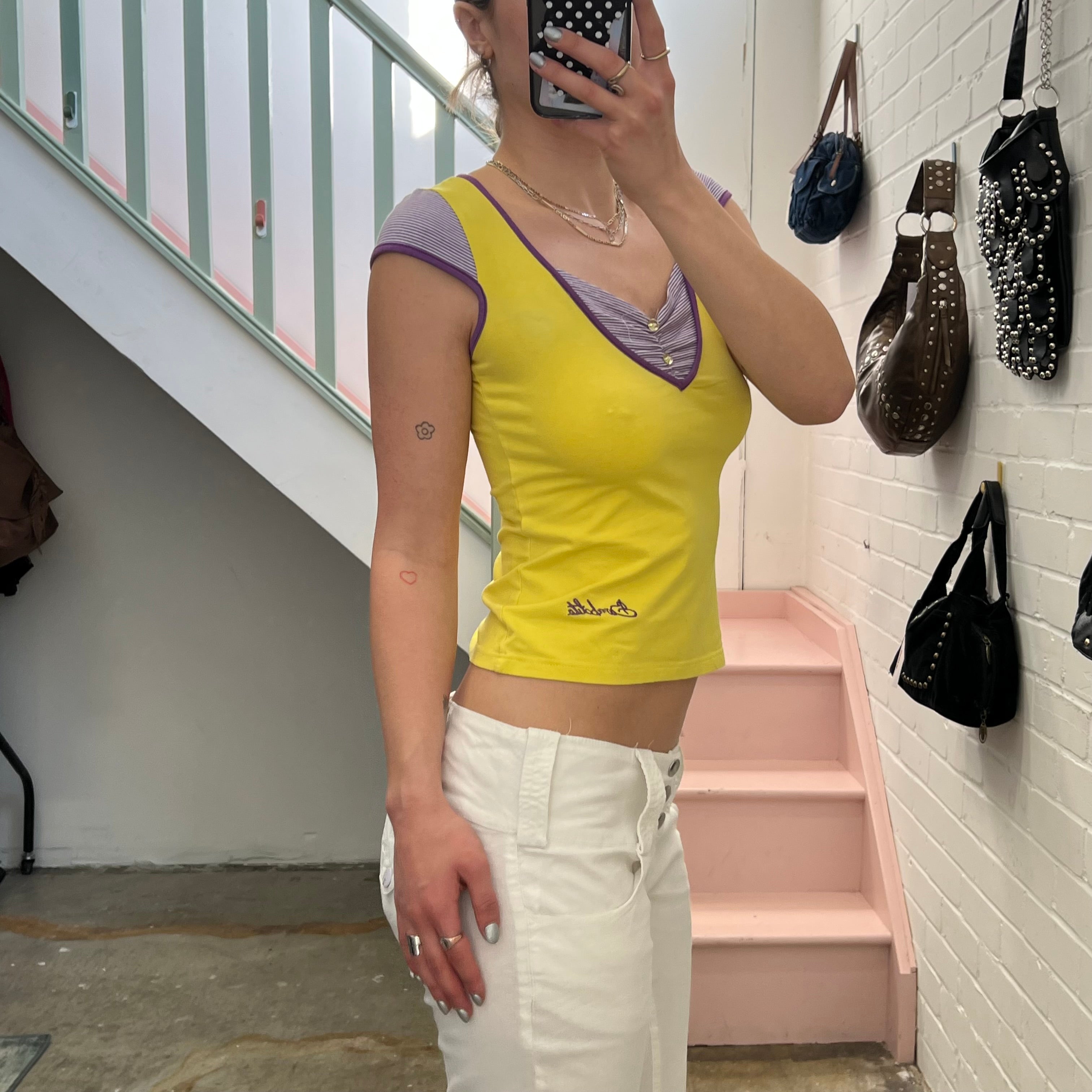 Yellow and purple layered baby tee