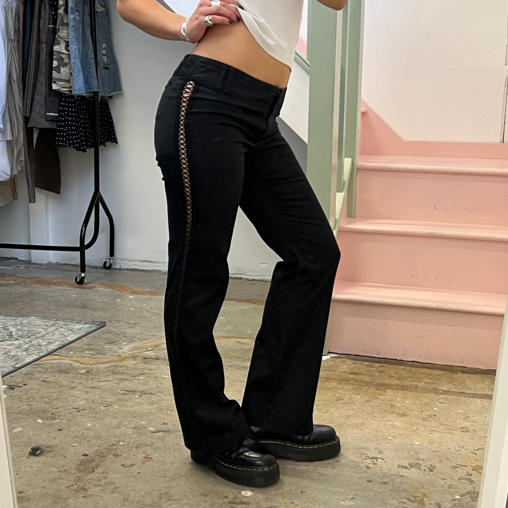 Black lace up tailored trousers