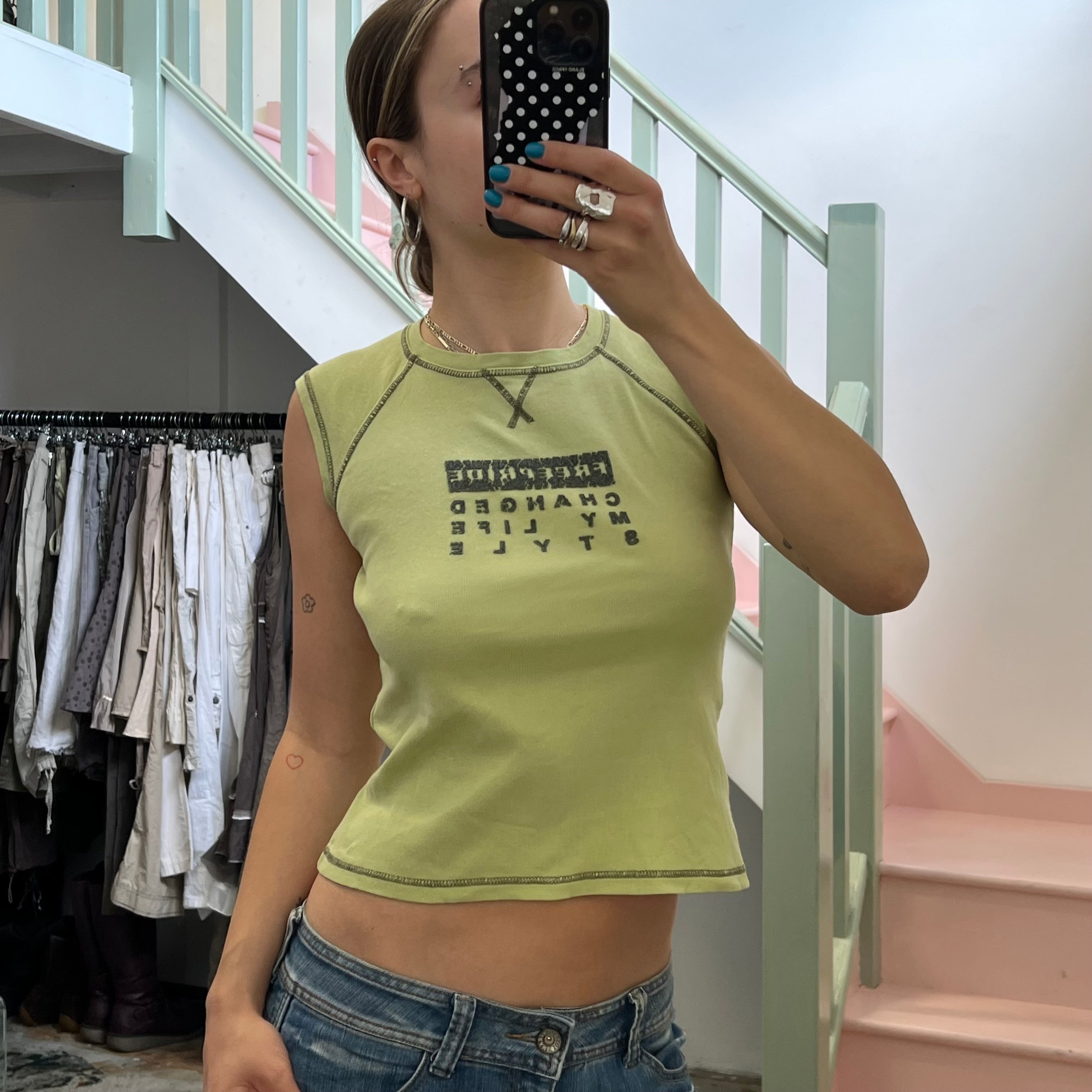 Pastel green graphic baby tee