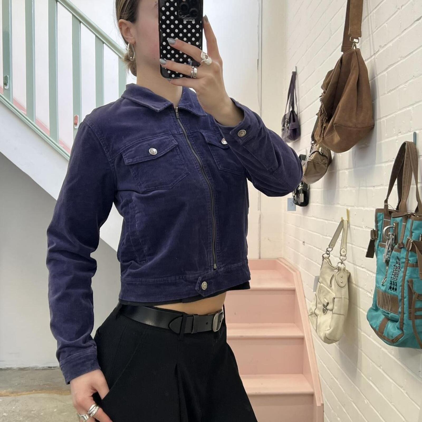 navy corduroy zip up lightweight vintage jacket