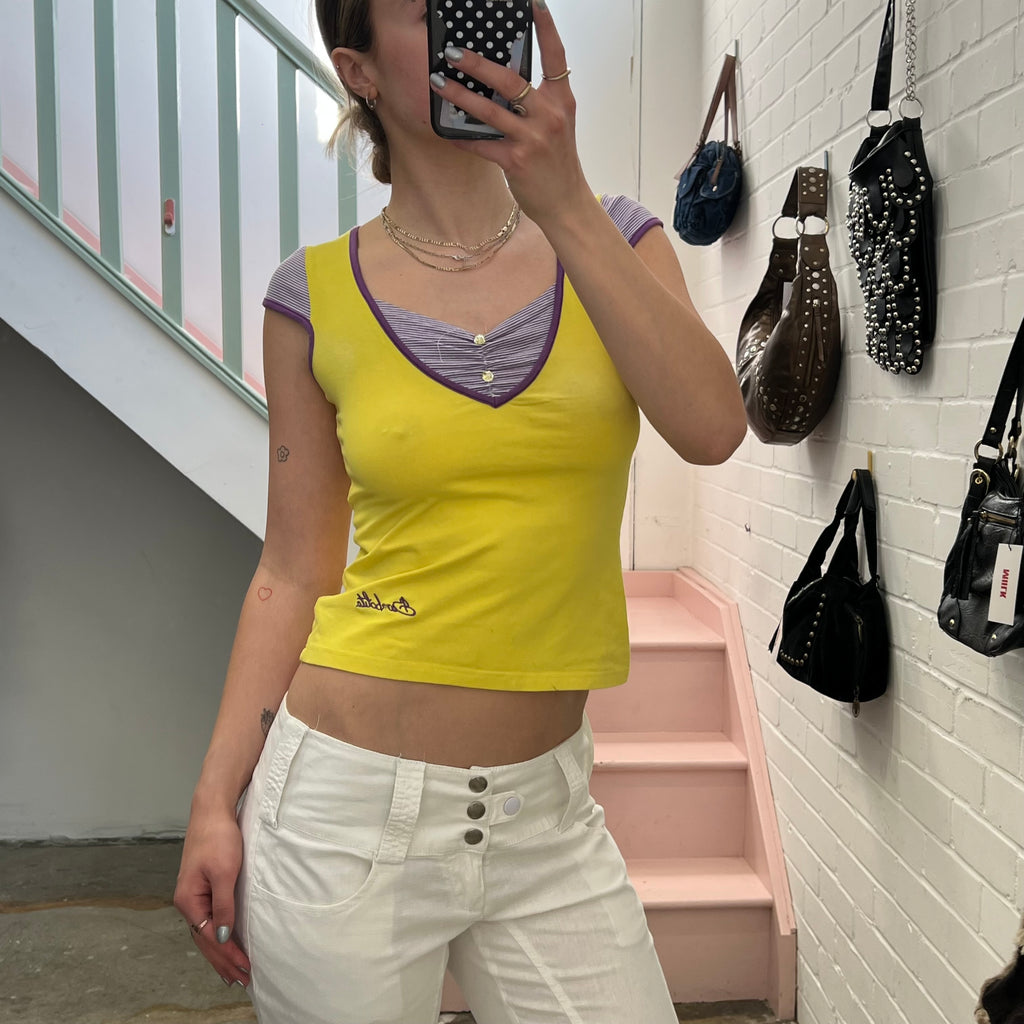 Yellow and purple layered baby tee