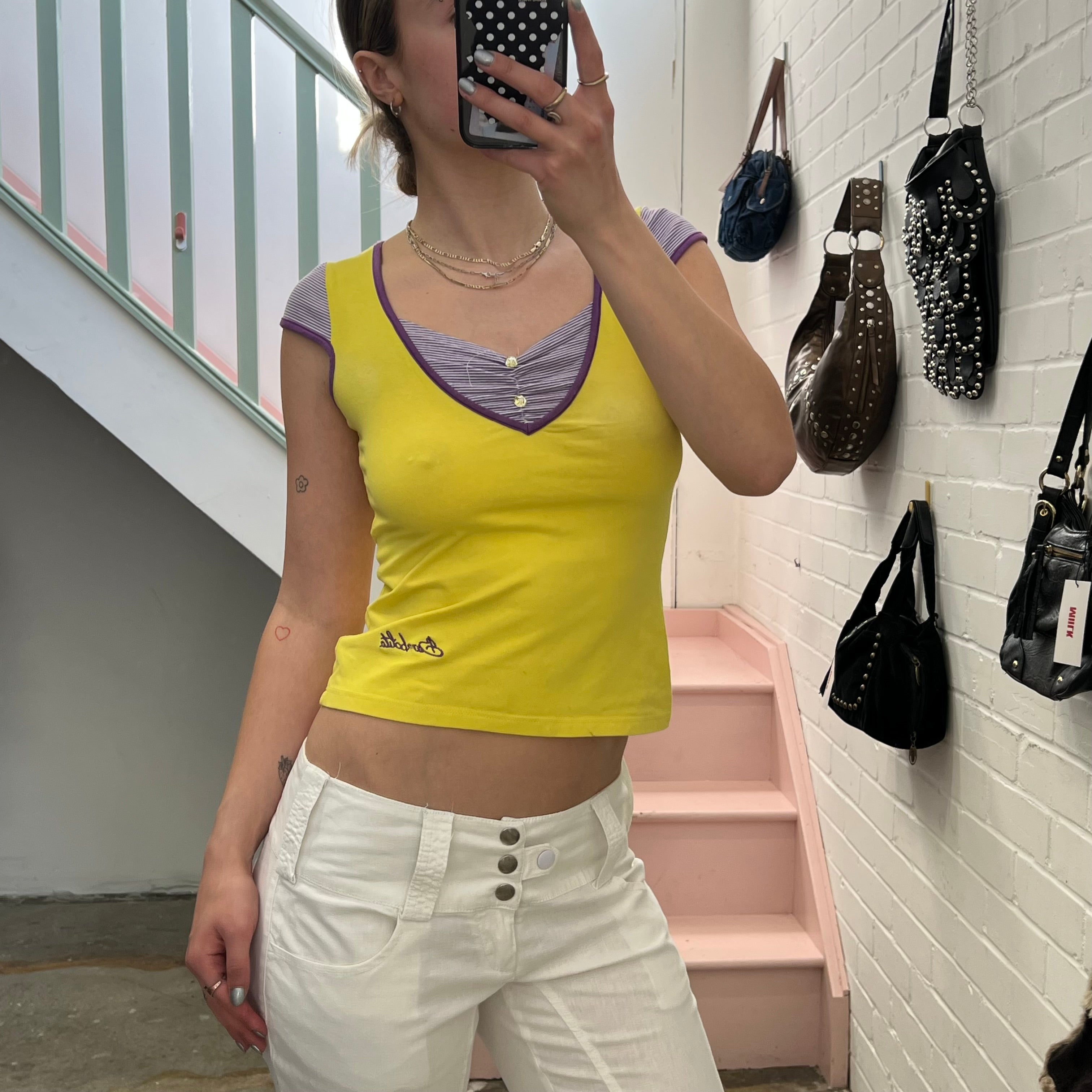 Yellow and purple layered baby tee