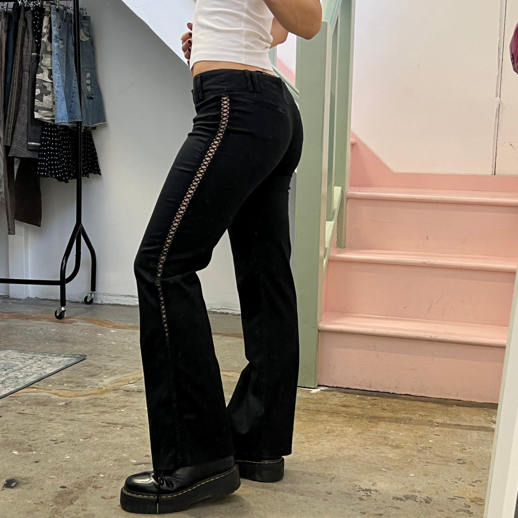 Black lace up tailored trousers