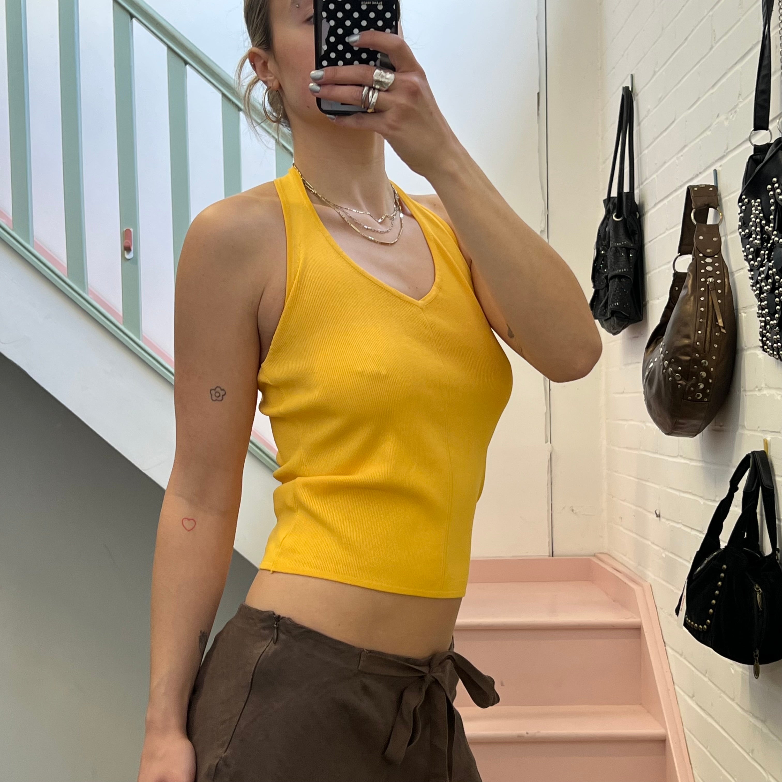 Yellow halter neck vest