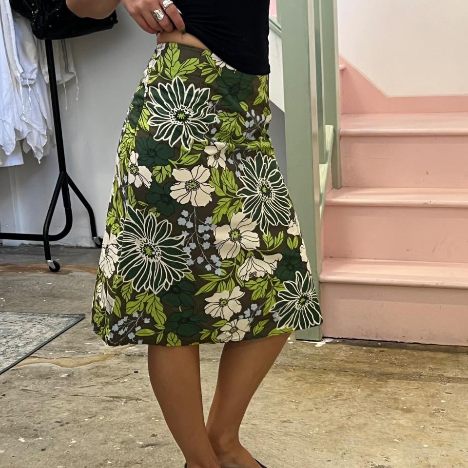 Green floral midi skirt