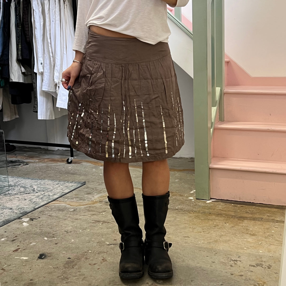 Motivi brown sequin midi skirt