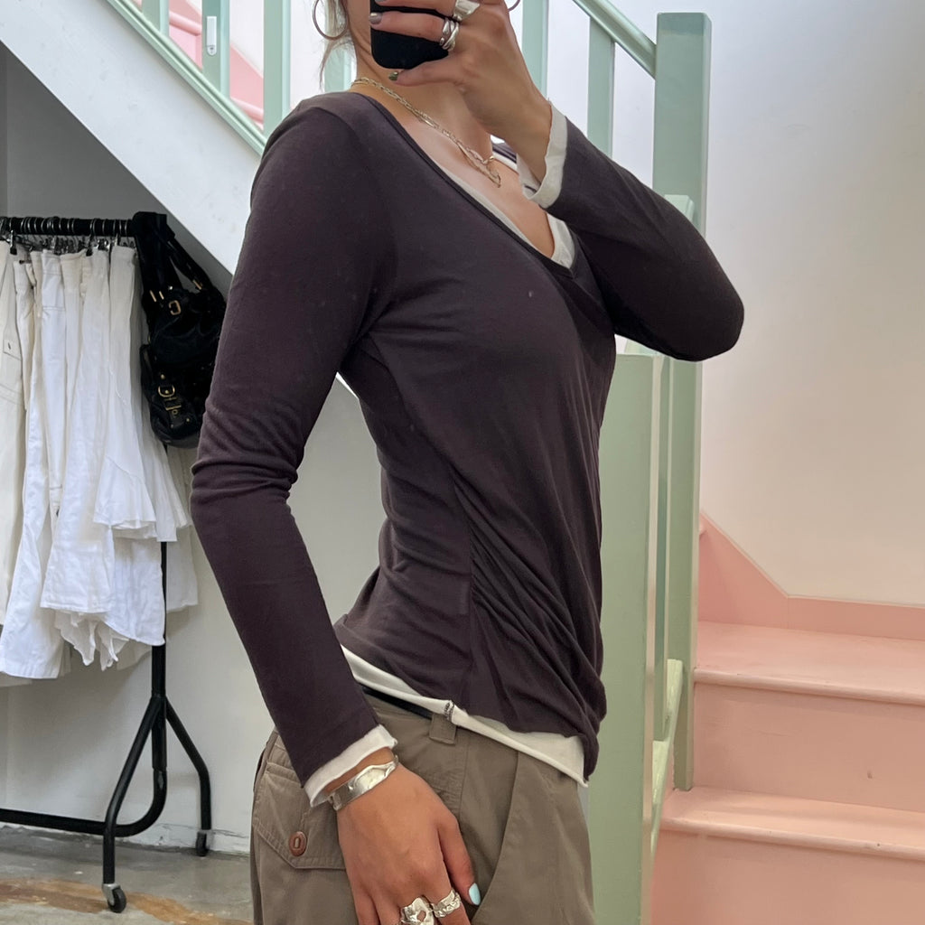 Oasis purple and white layered slouchy long sleeve top