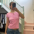 Pink ribbed button up tee