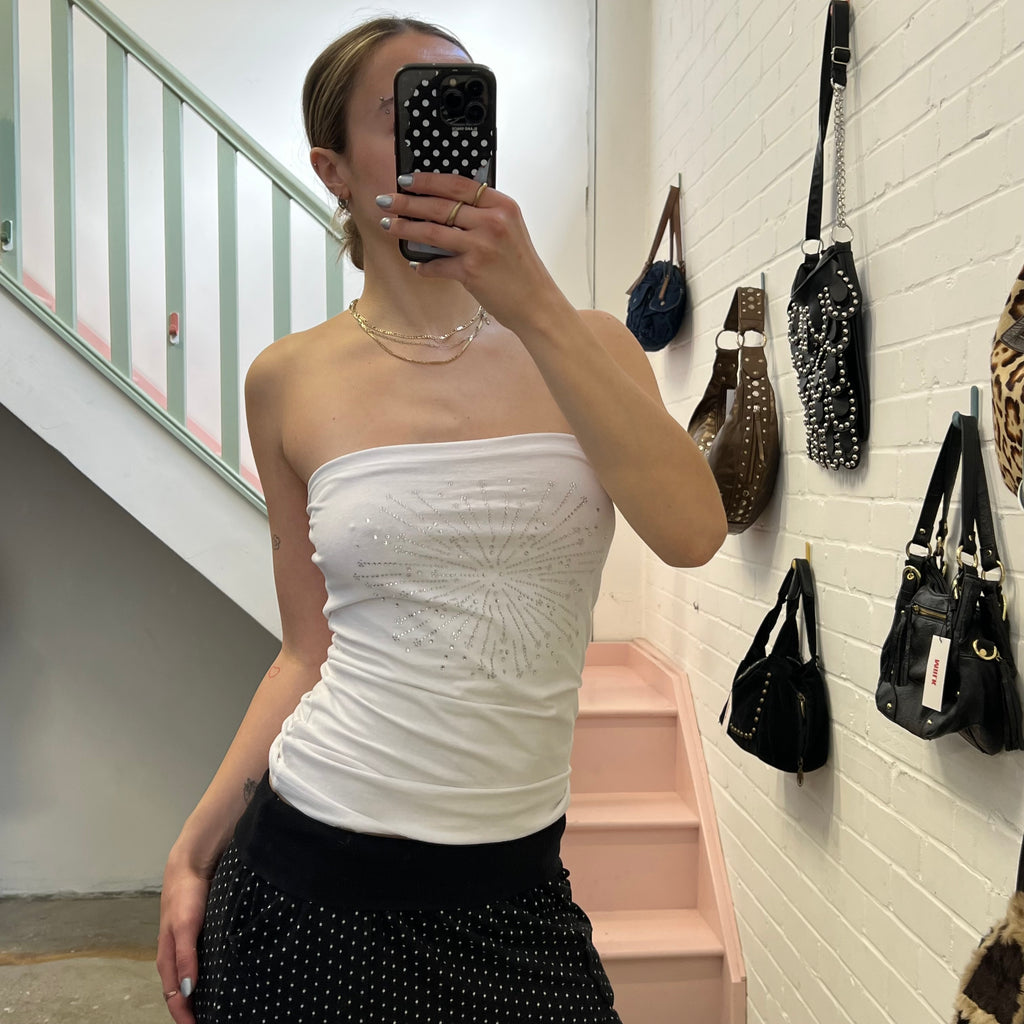 White strapless top with silver gems