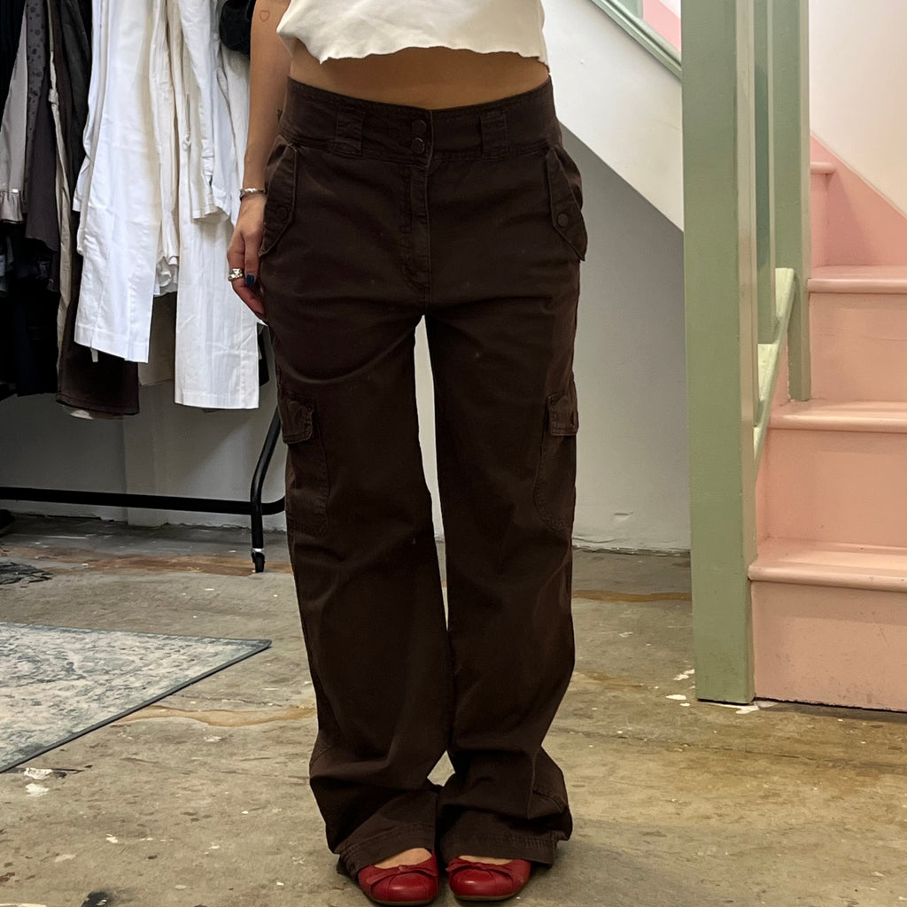 Brown wide leg baggy cargo trousers