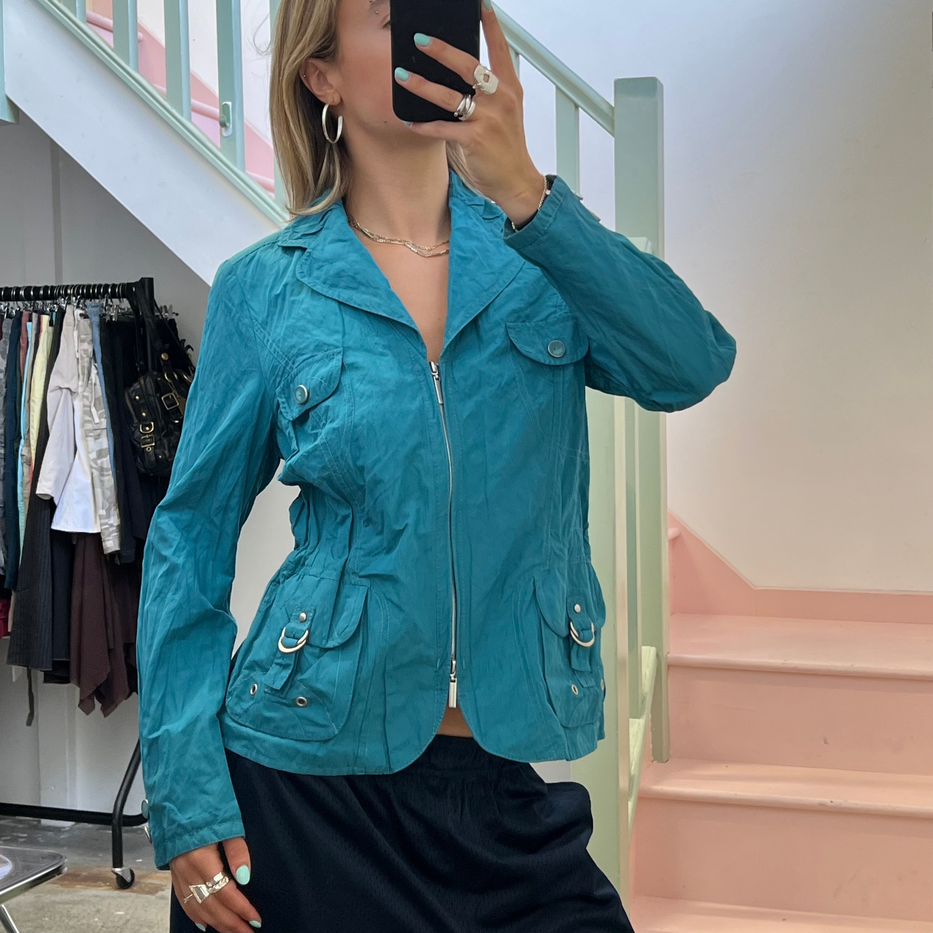 Blue zip up fitted jacket