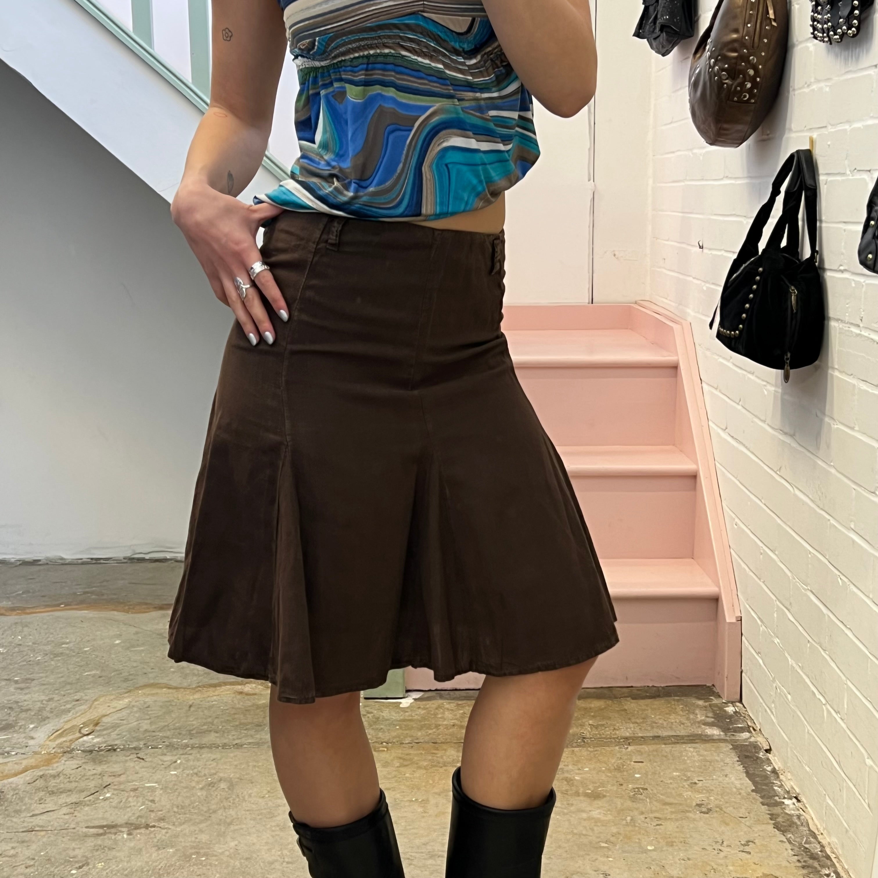 Brown pleated midi skirt