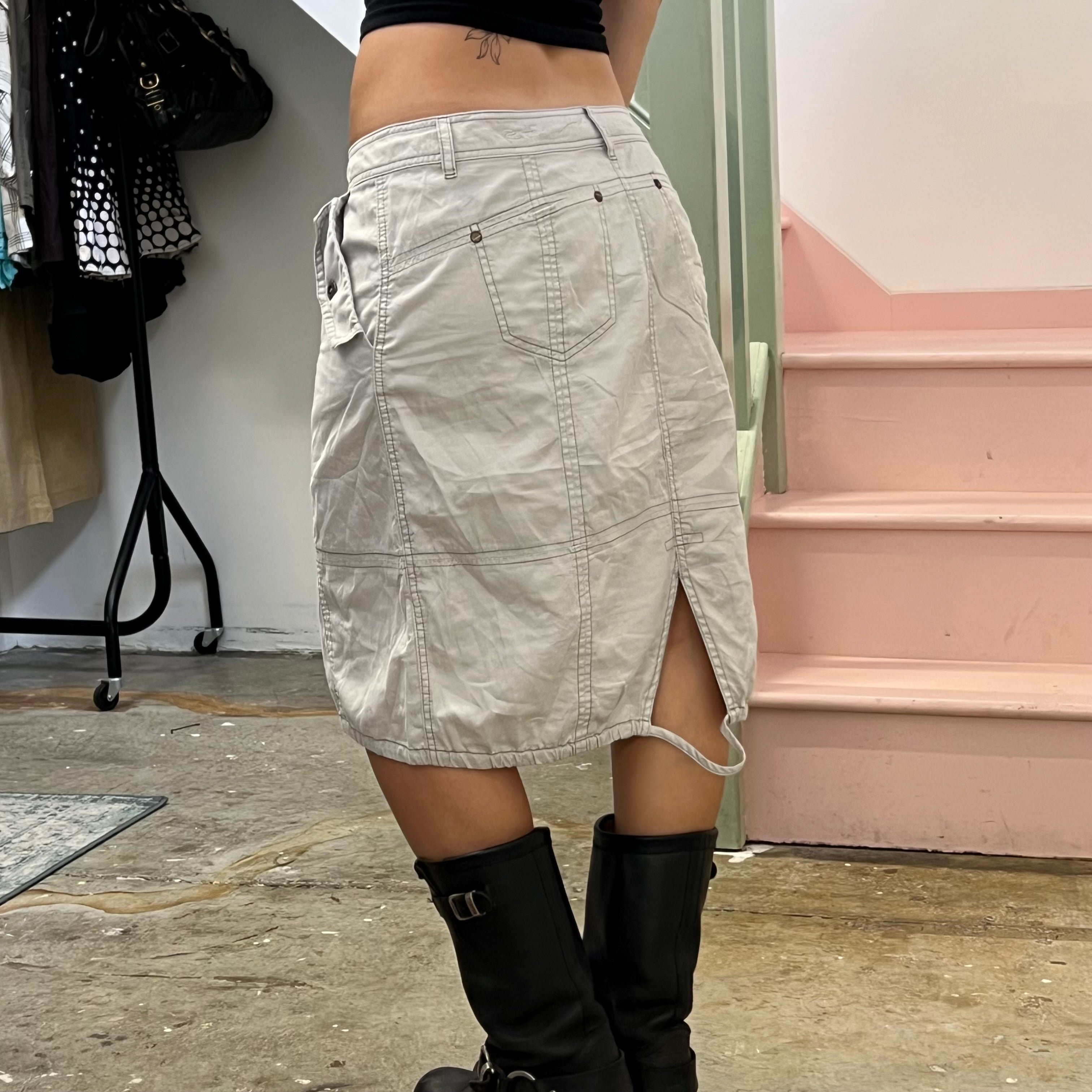 Grey cargo utility midi skirt