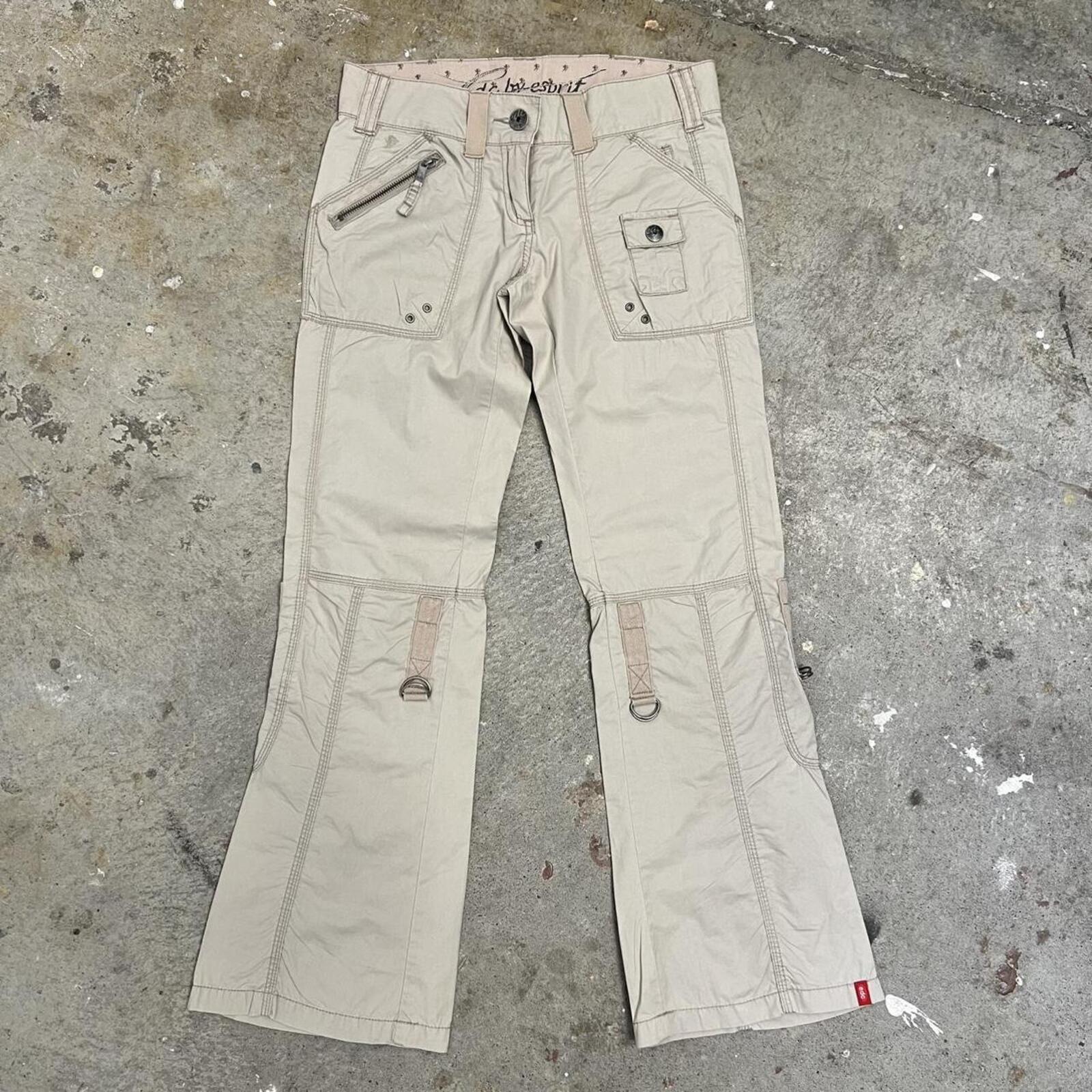 esprit cream vintage low rise flared cargo trousers