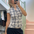 Pimkie grey and blue checkered fitted shirt