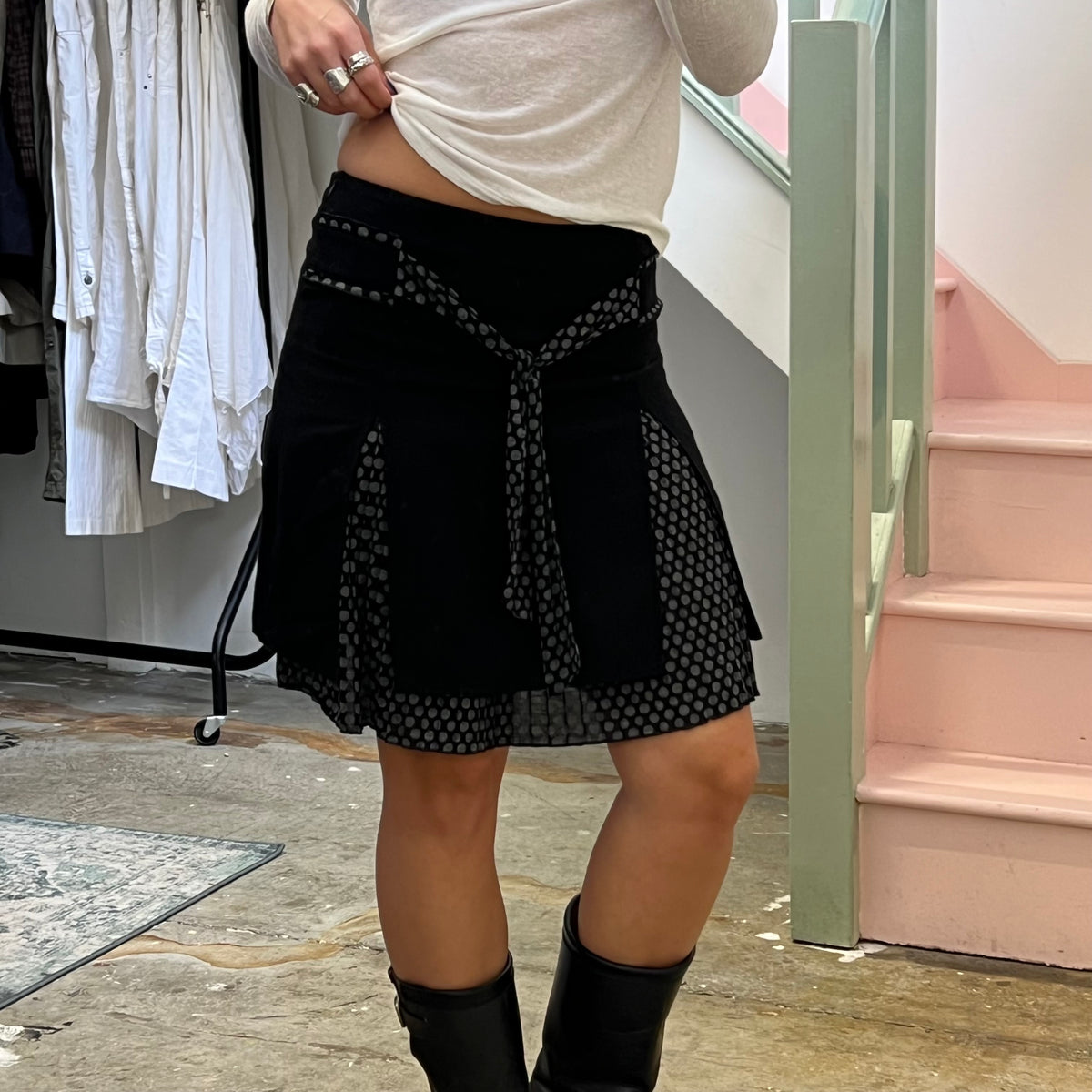 Promod polka dot trim midi skirt