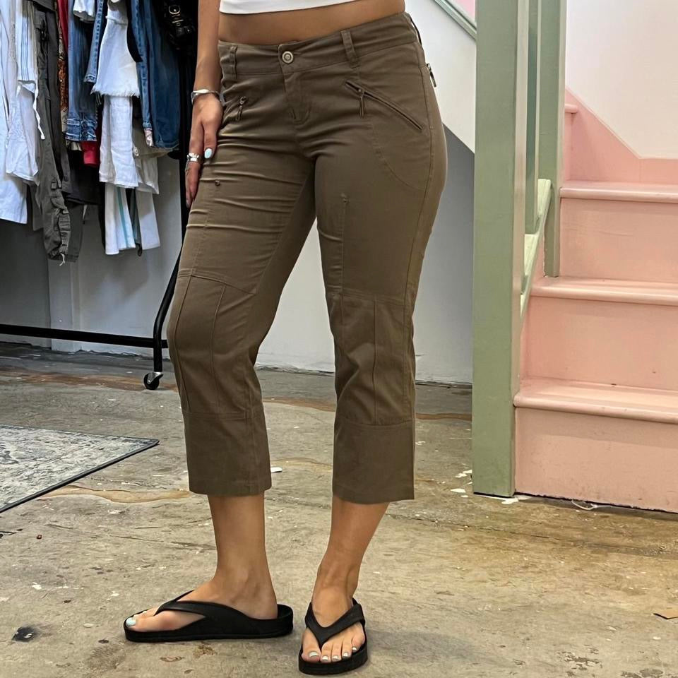 Khaki slim leg low rise capris