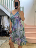 Lilac floral silk cowl neck midi dress