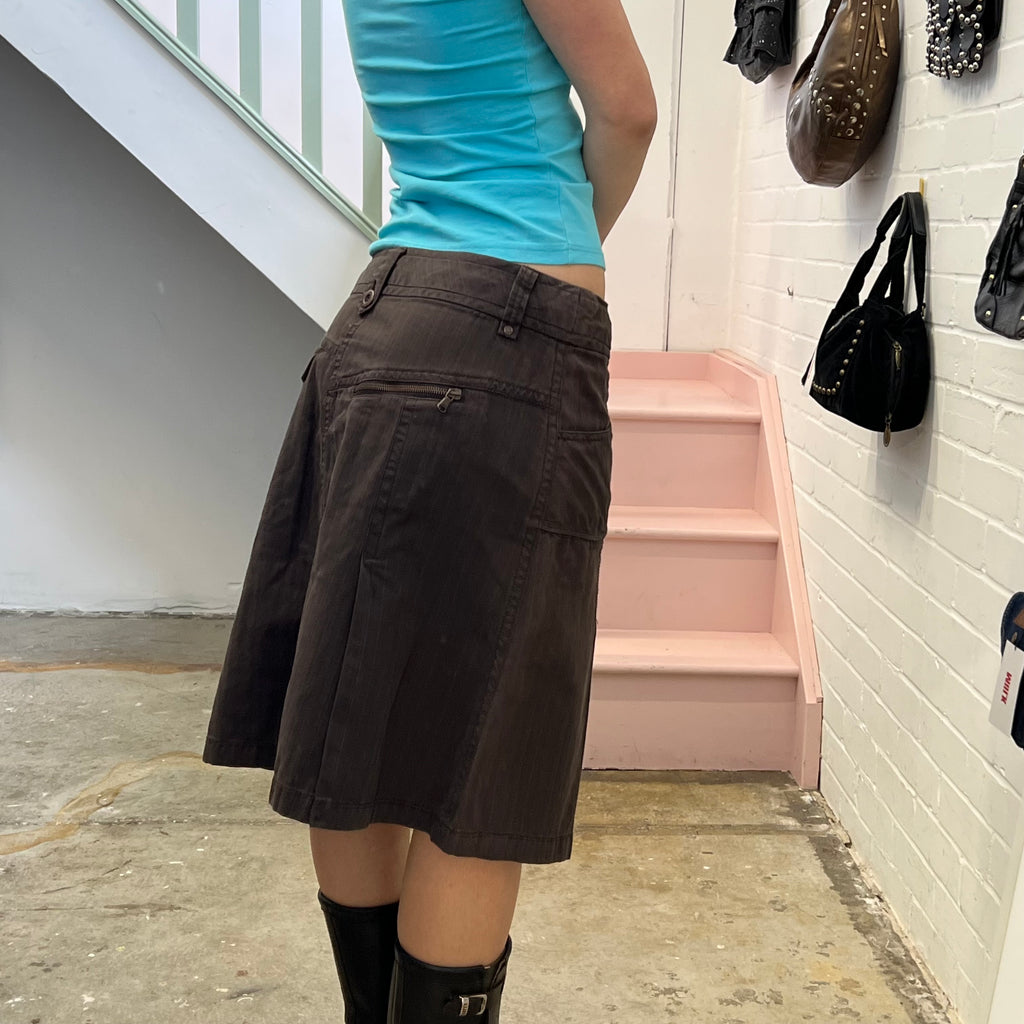 Esprit brown pinstripe tailored pleated midi skirt