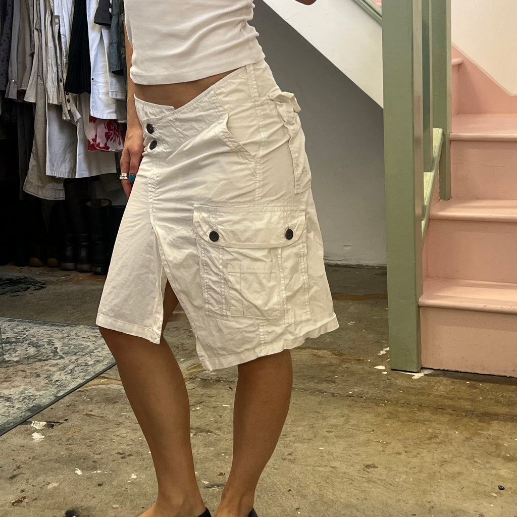 White asymmetrical cargo midi
