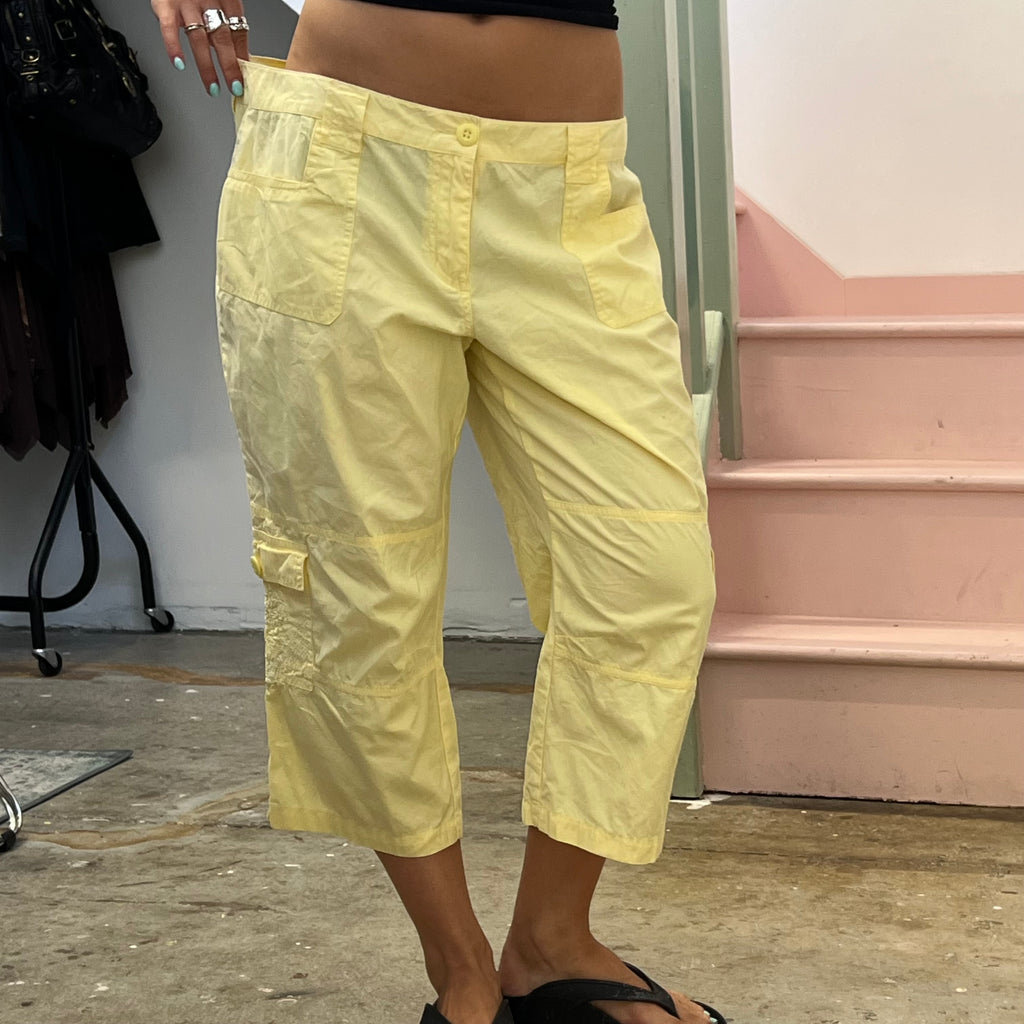 Yellow wide leg cargo capris