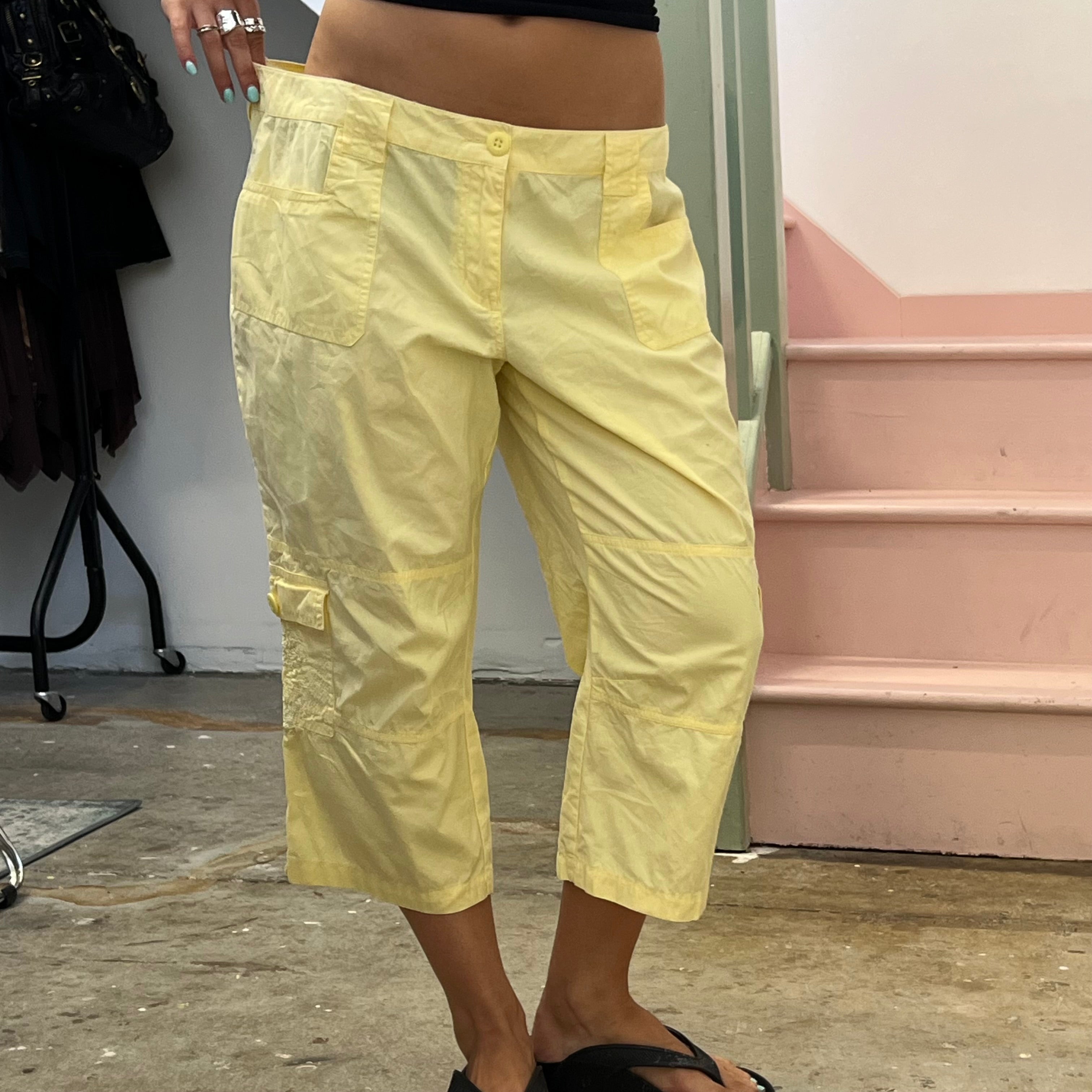 Yellow wide leg cargo capris