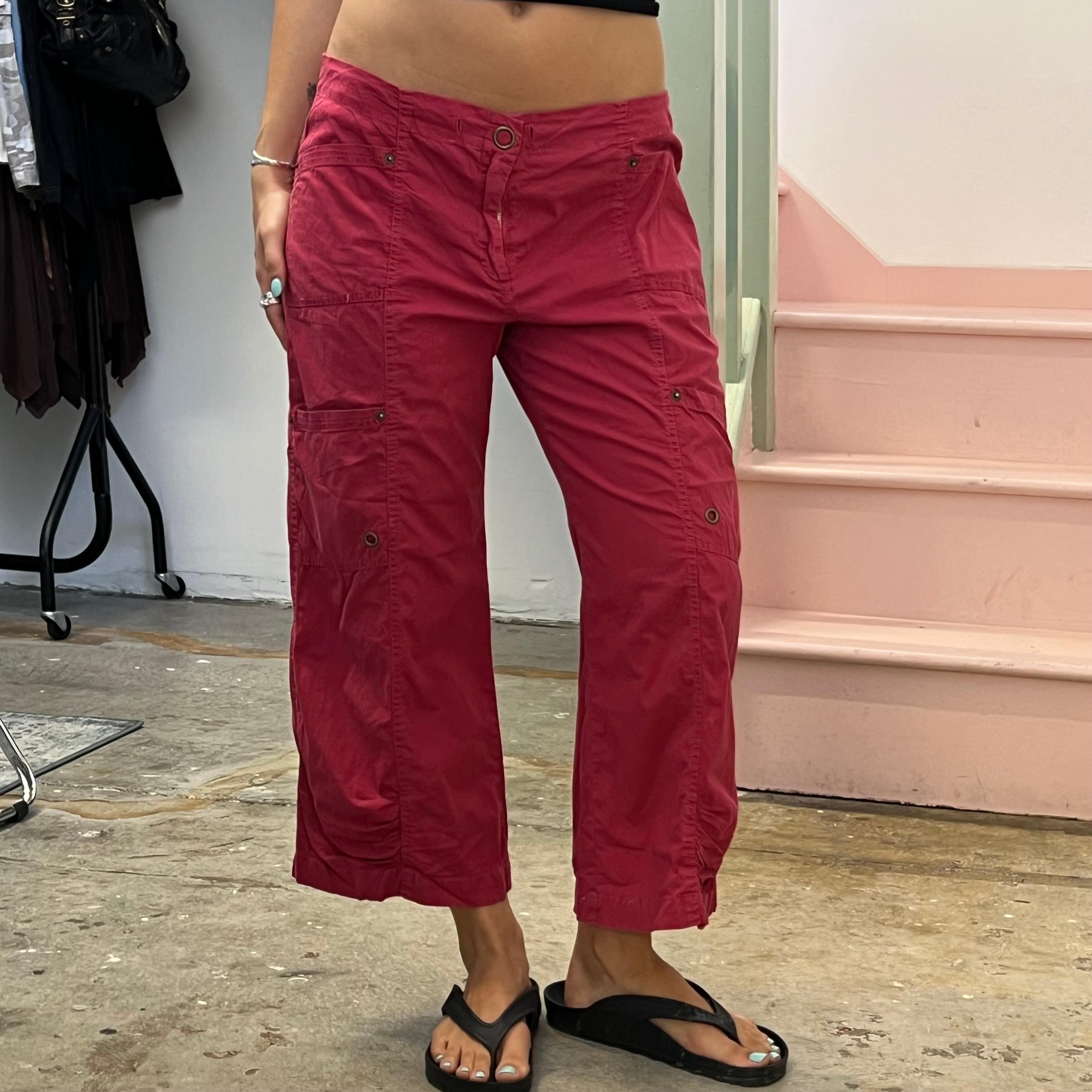 Red wide leg cargo capris