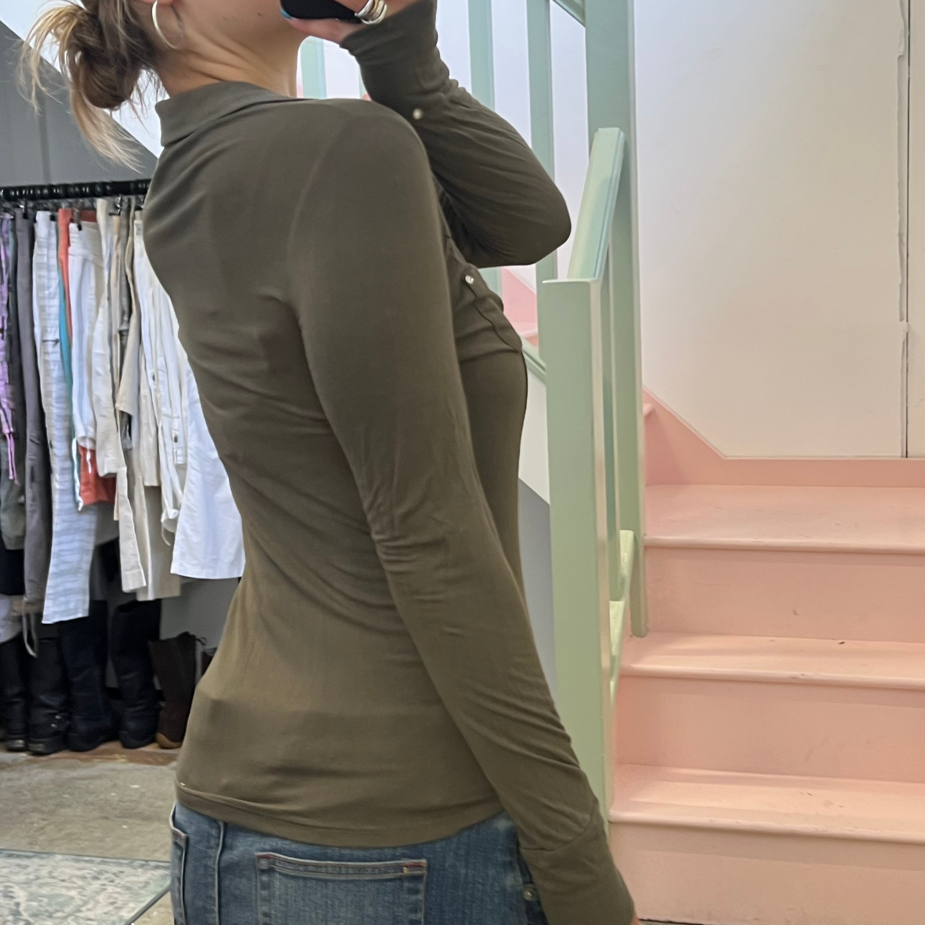 Khaki long sleeve zip up top