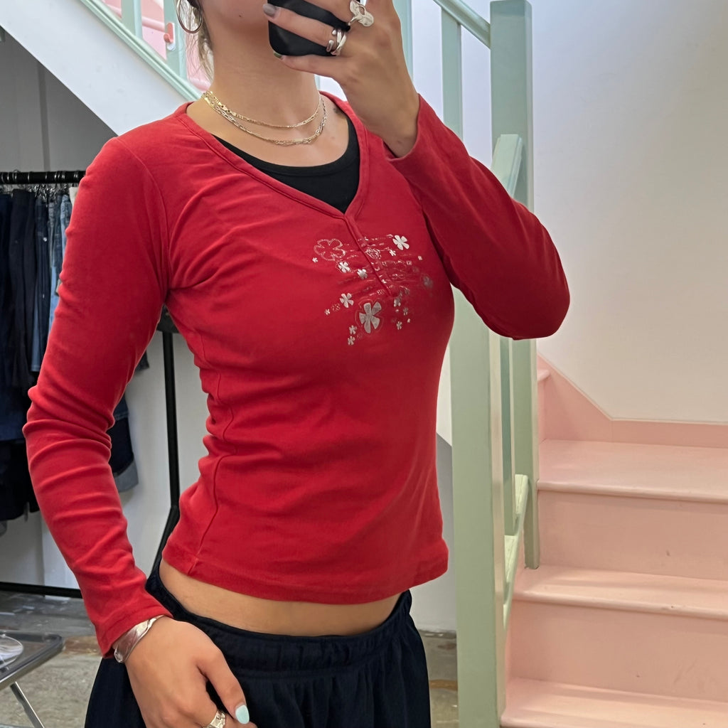 Cache red long sleeve top