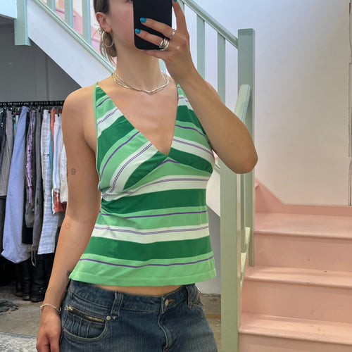 Benetton green stripe backless halter vest