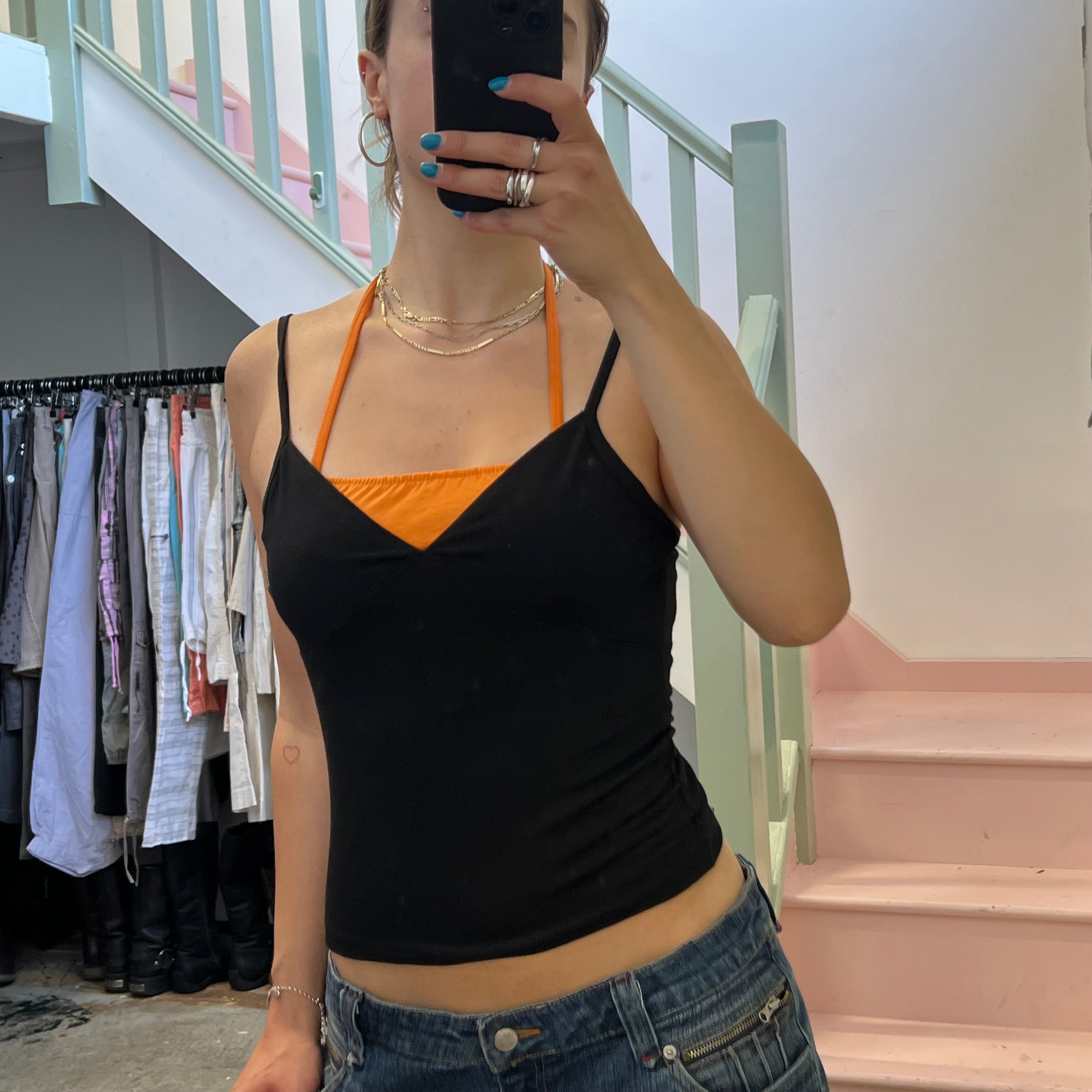 Black and orange layered cami
