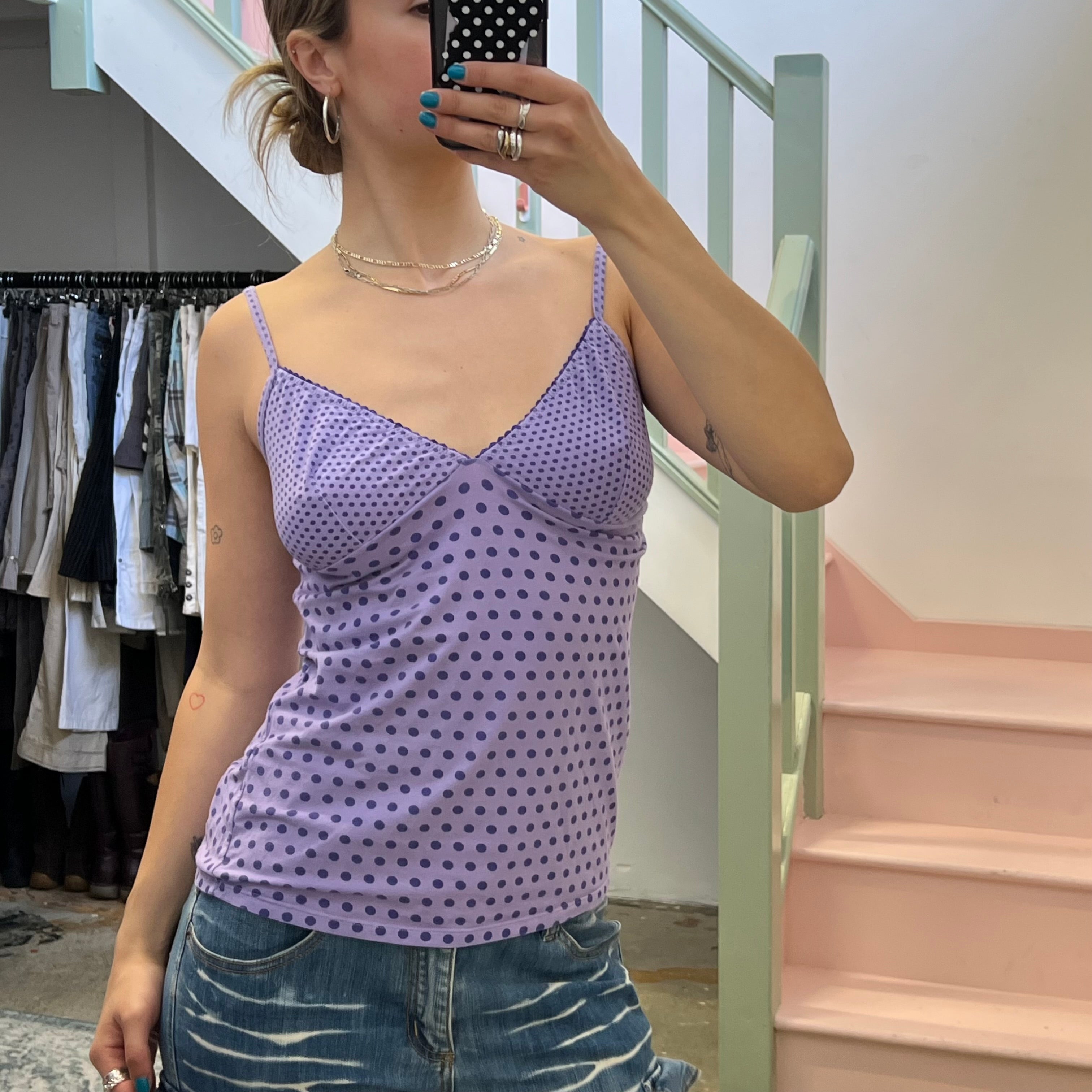 Lilac polka dot vest