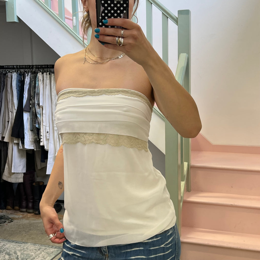 White strapless floaty vest