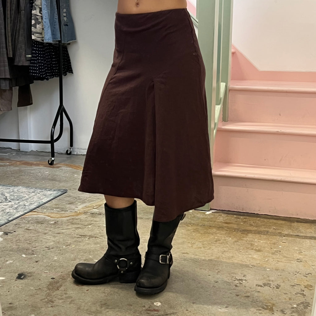 Brown asymmetrical maxi skirt