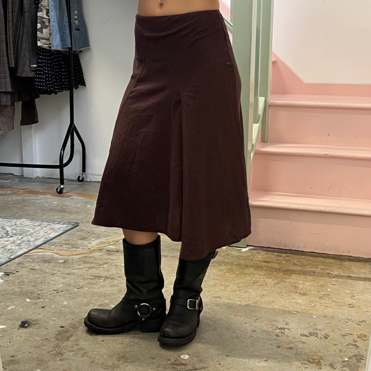 Brown asymmetrical maxi skirt