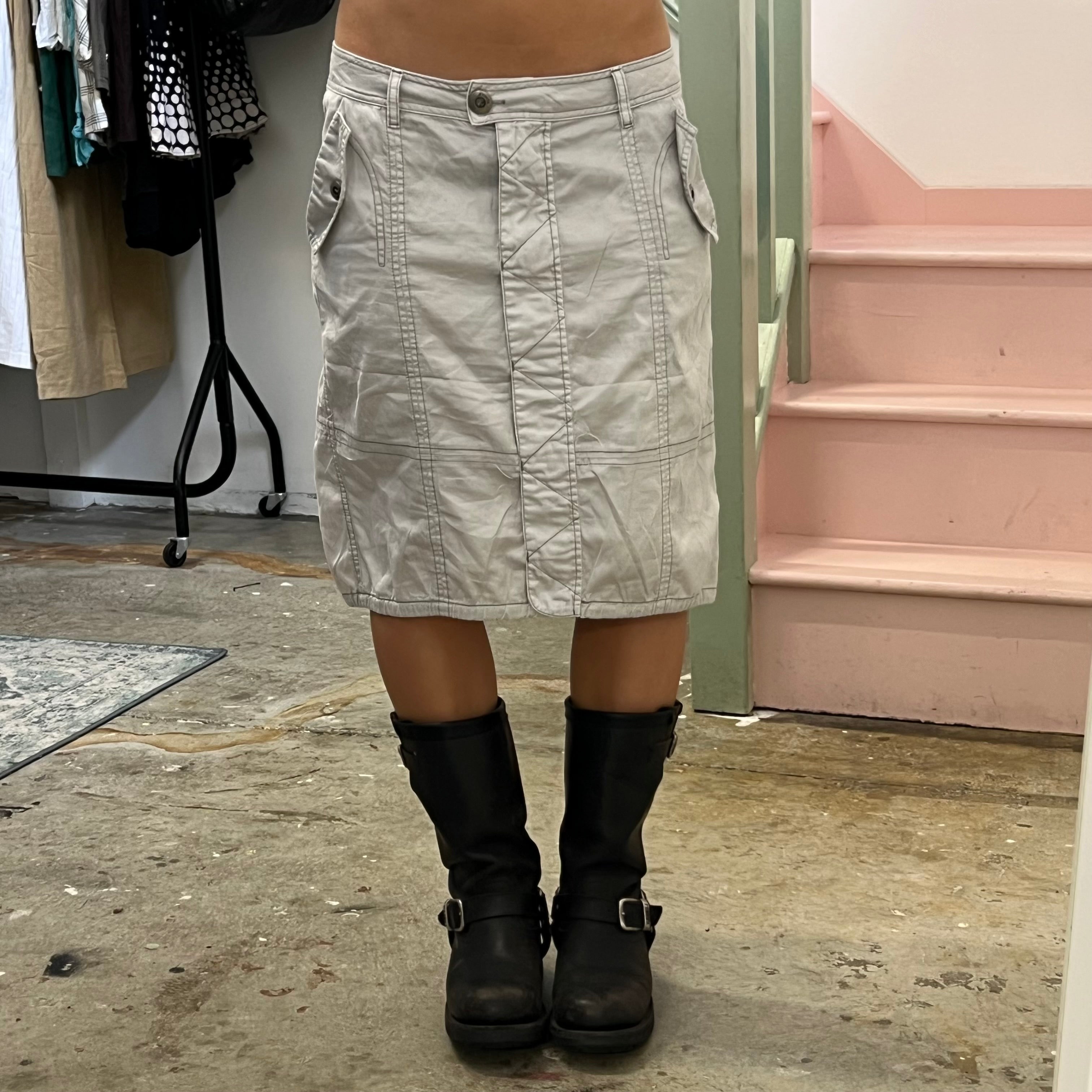 Grey cargo utility midi skirt