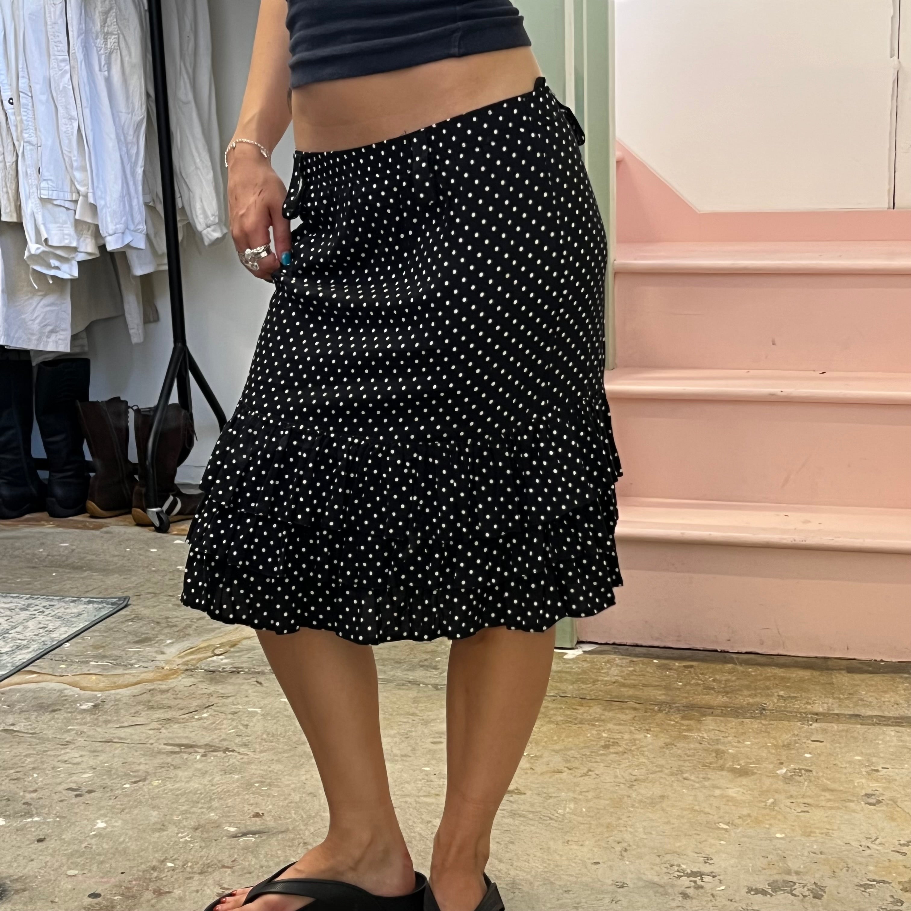 Black and white polka dot midi skirt