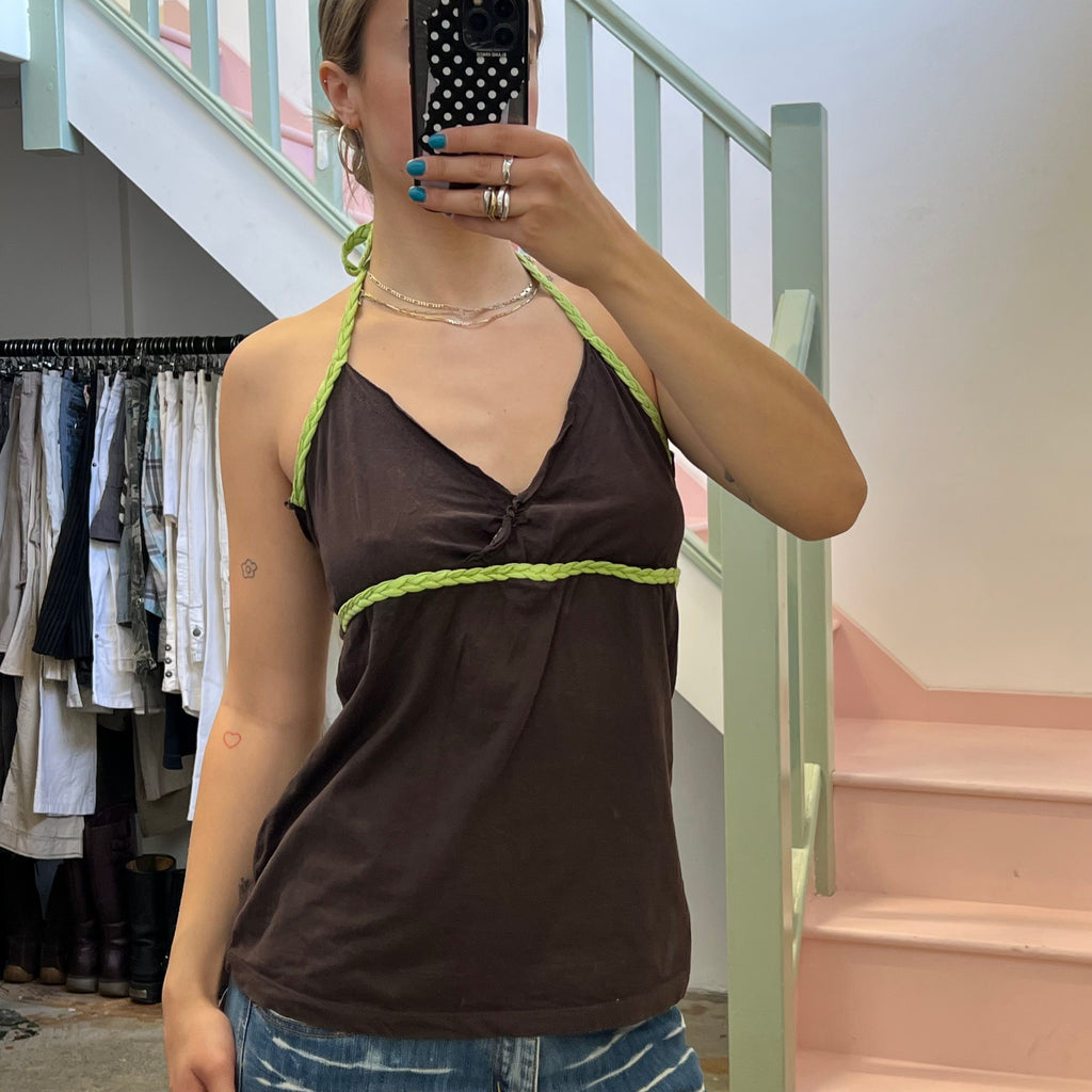 Brown and lime green halterneck vest