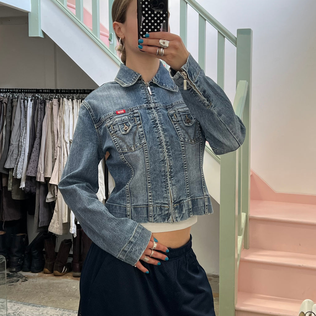 Light wash zip up denim jacket