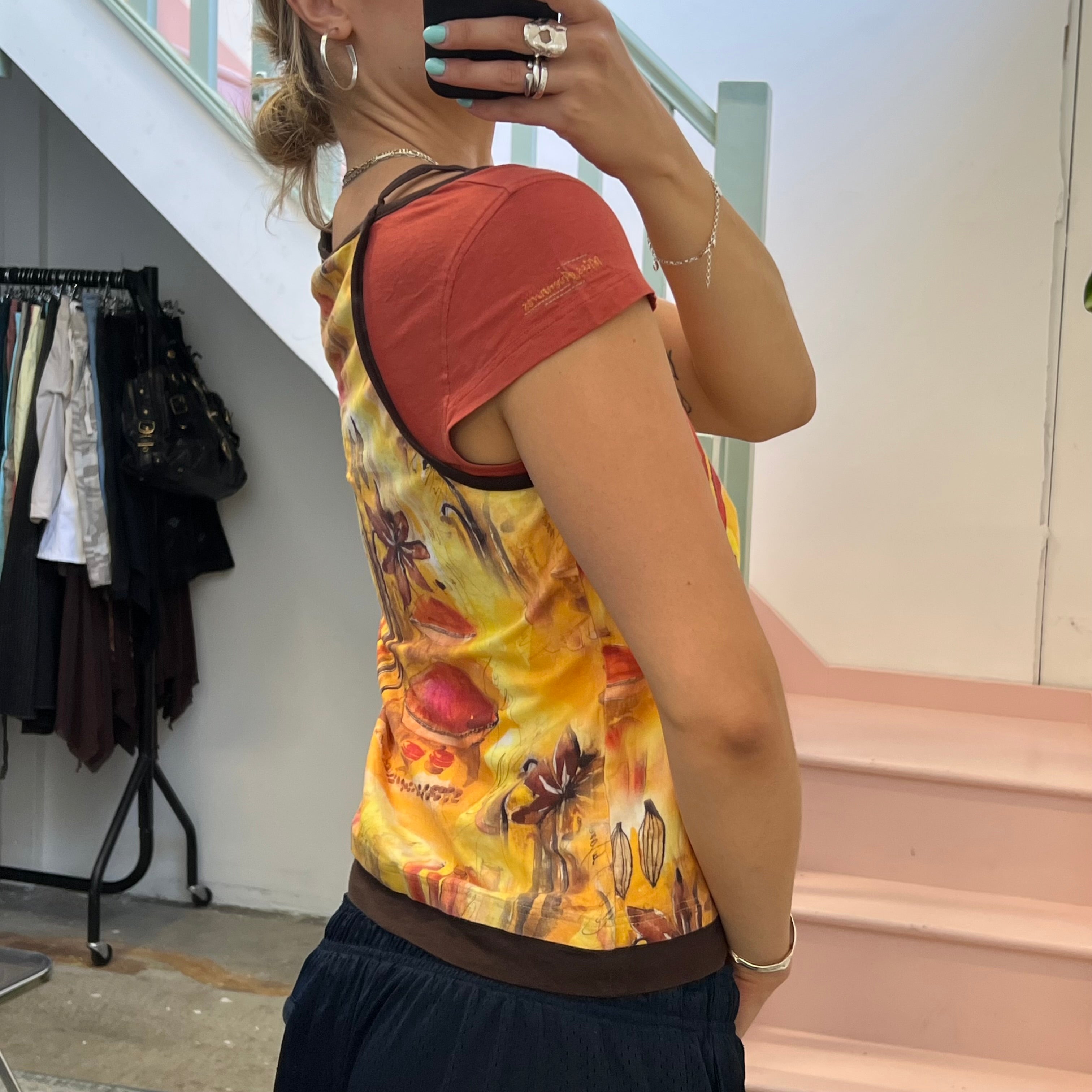 Yellow and orange graphic print vintage top