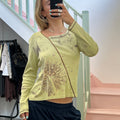 Affinites green printed long sleeve top