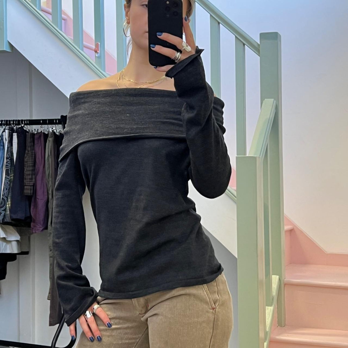 Esprit grey off shoulder sweater