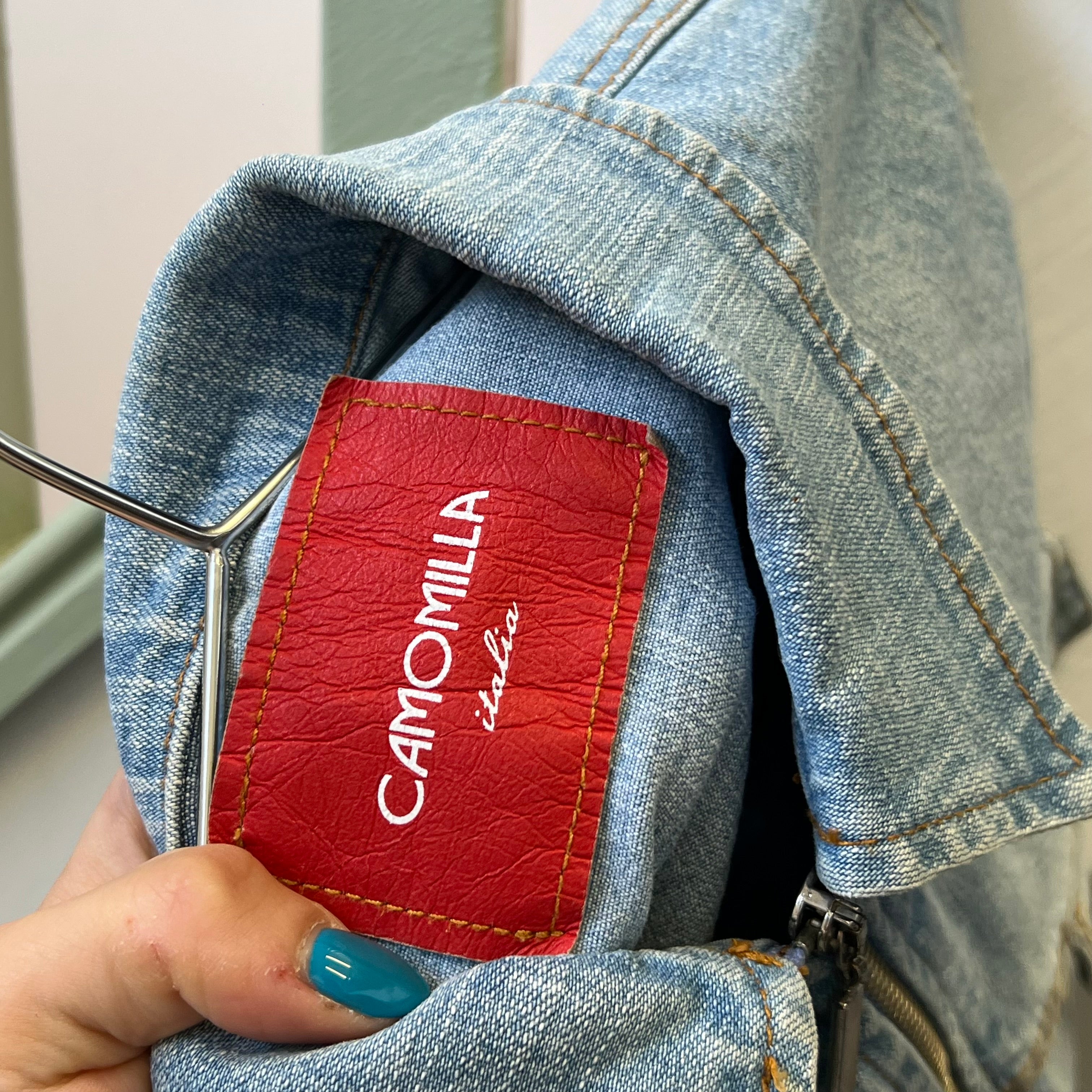 Light blue denim zip up fitted jacket