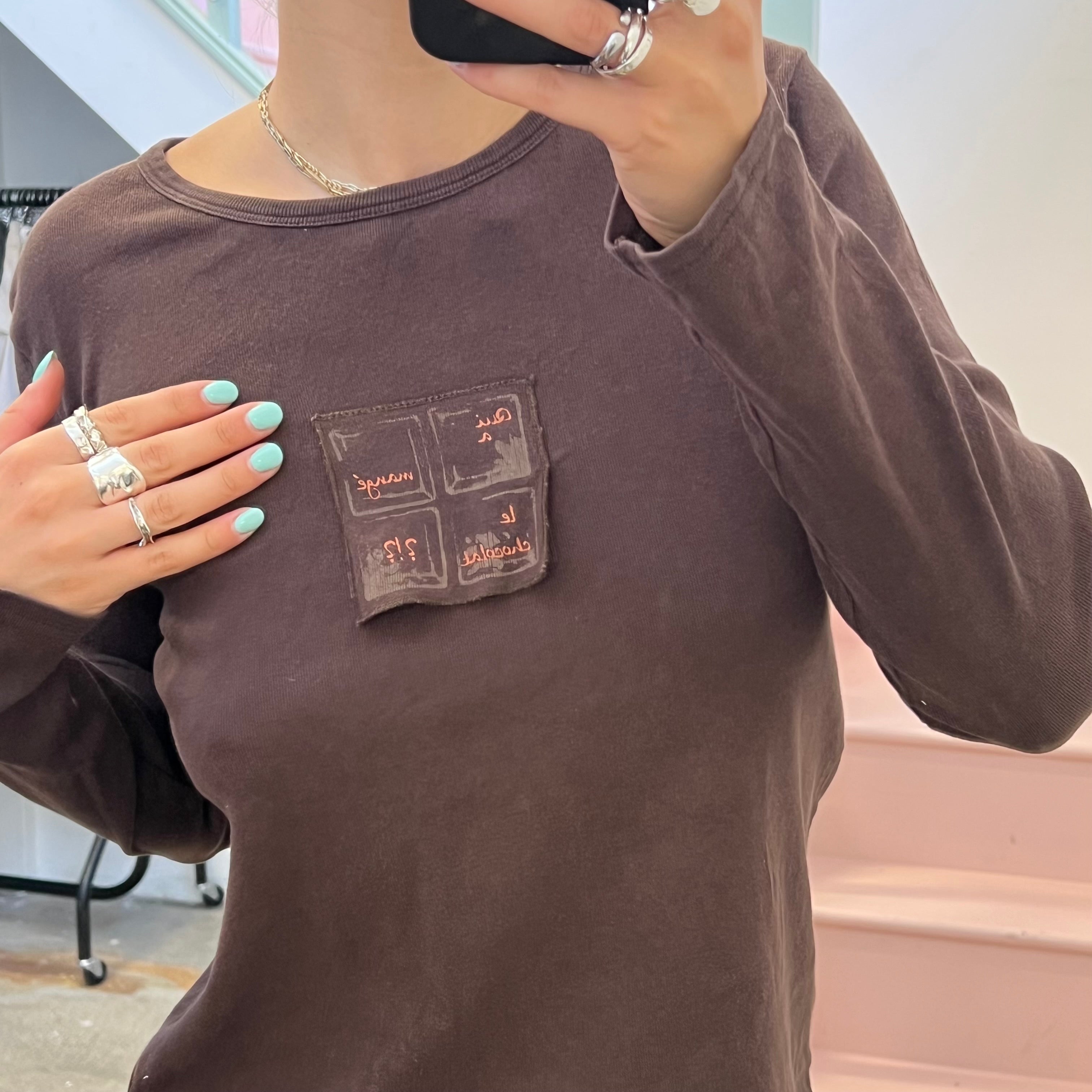 Brown printed long sleeve top