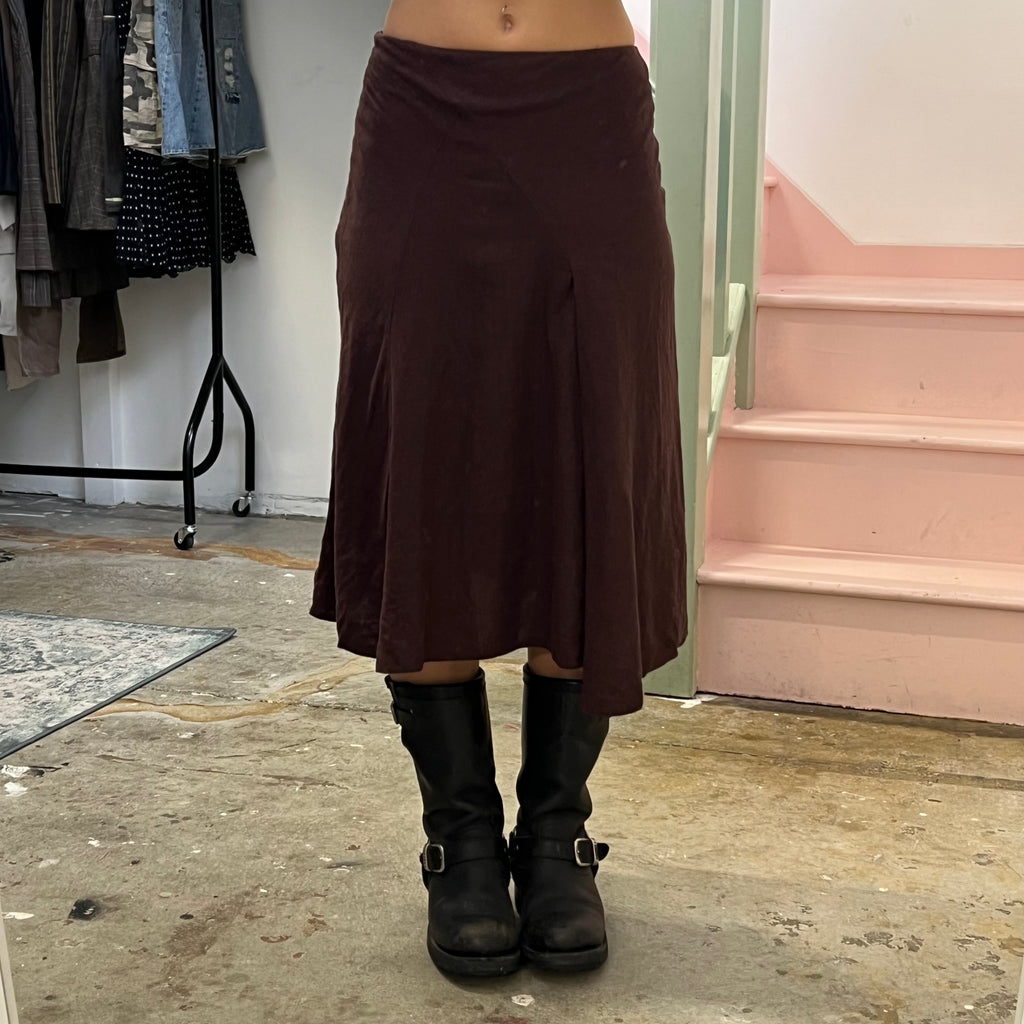 Brown asymmetrical maxi skirt